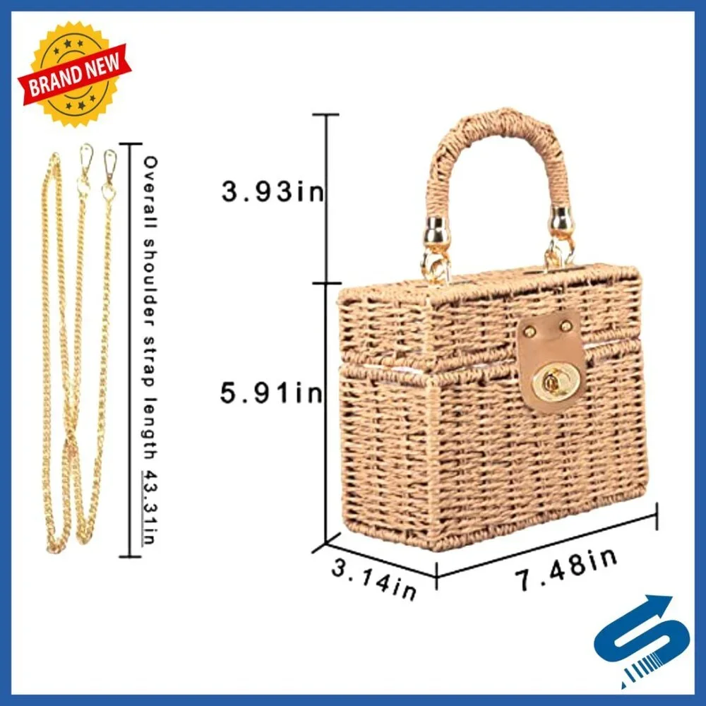 Straw Woven Tote Shoulder Bag Boho Chic Beach Vacation Crossbody Handbag